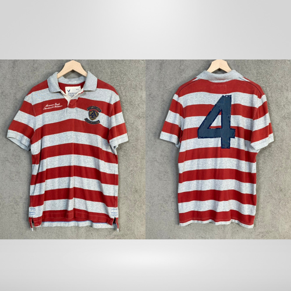 Vintage American Eagle Mens Y2K Rugby Polo Size‎ L Thick Varsity Preppy Sporty